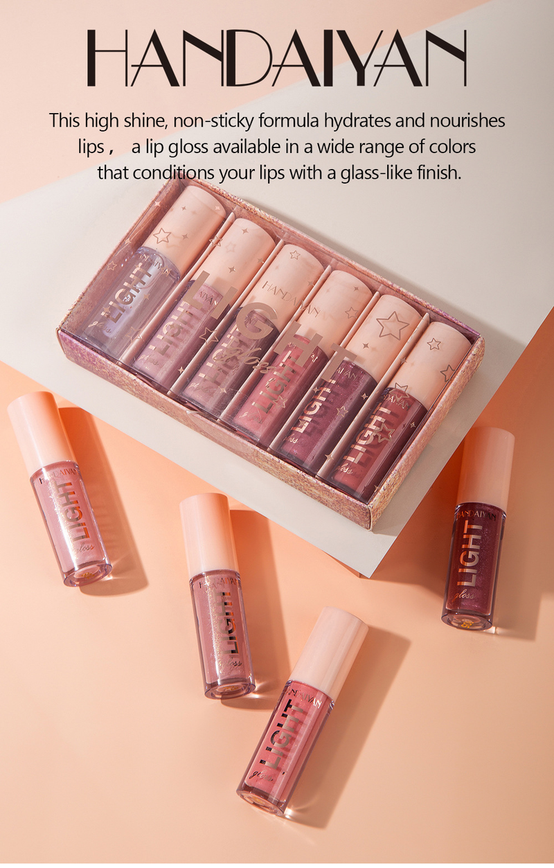 Explosive HANDAIYAN Mirror Water Gloss Liquid Lacquered Glass 6 Pack Lipstick Set Gift Box_voghion.com