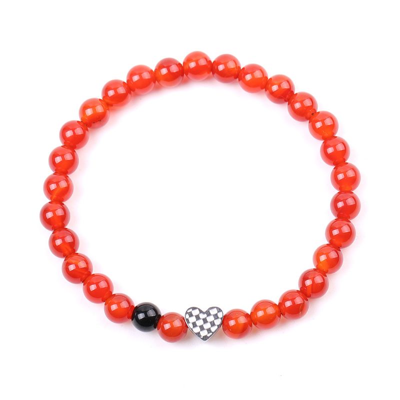 Stainless Steel Peach Heart Bracelet - Red Agate Couple Set, Matching Beaded Jewelry For Men & Women_voghion.com