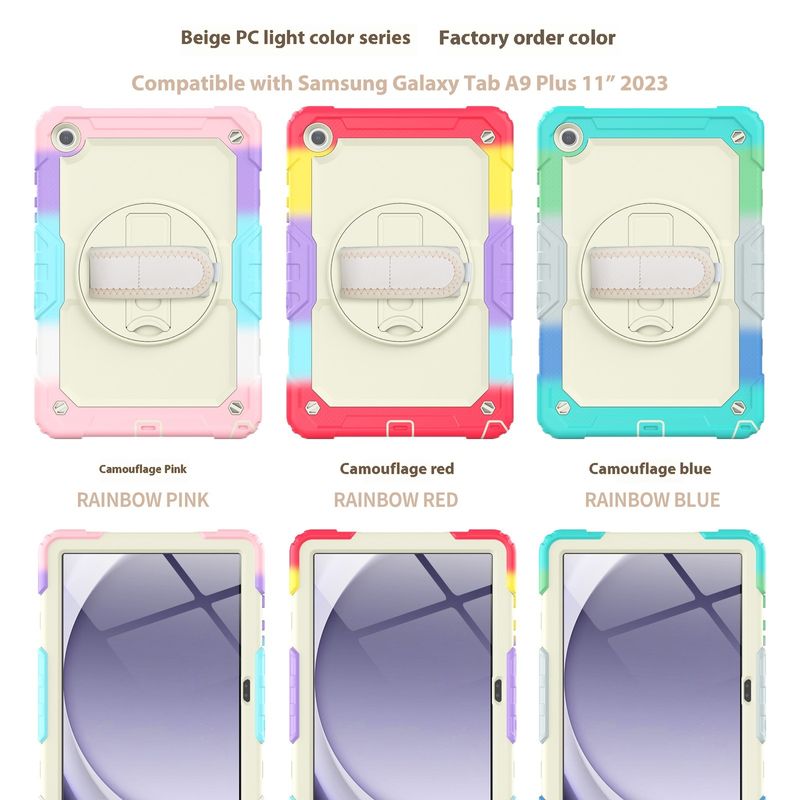 Adecuado para Samsung Tab Plus Color Blocked Silicona PC Soporte giratorio A9 X115 Funda protectora con correa plana_voghion.com