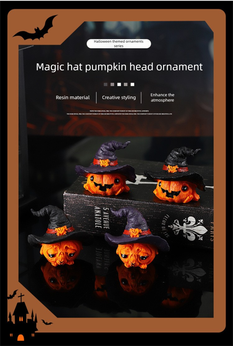 Halloween Totenkopf Kerzenhalter - Schreibtischdekoration mit Kürbismann Zauberhut Kunstharz Bastelgeschenk_voghion.com