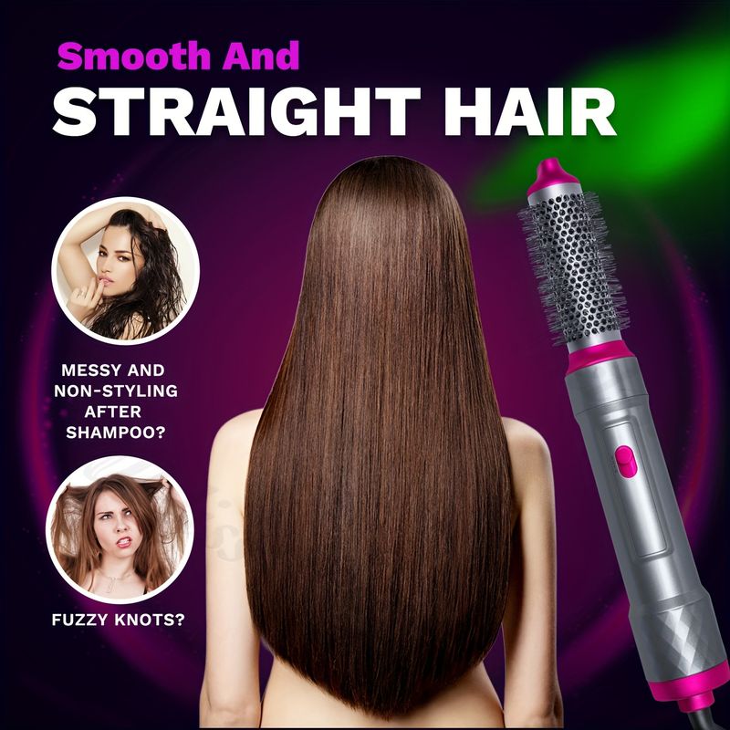 5-in-1 Hot Air Styling Brush Set – Multi-Functional Hair Dryer, Curler, Straightener, And Volumizer, Gifts For Women_voghion.com