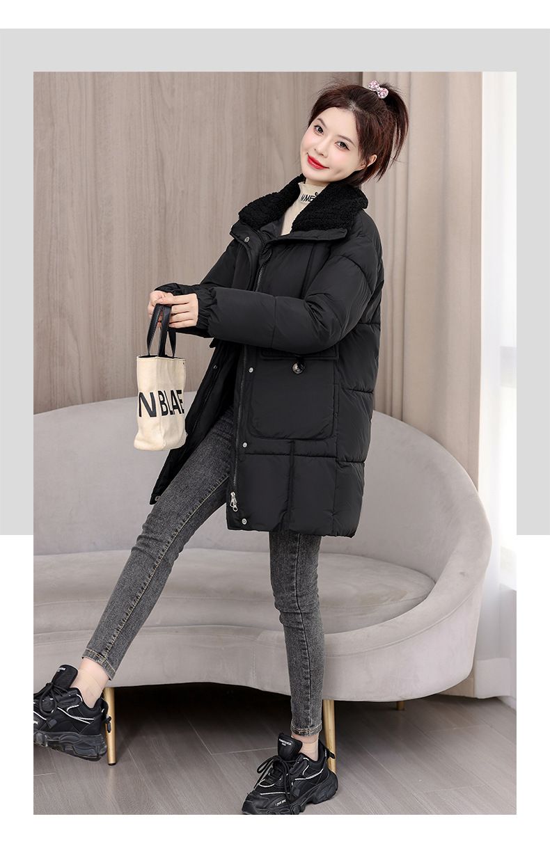 Grenzüberschreitender Kragen, neuer Winter 2024, dicke Daunenjacke für Damen, mittellang bis lang, koreanische Version, lockerer Baumwolljackenmantel_voghion.com