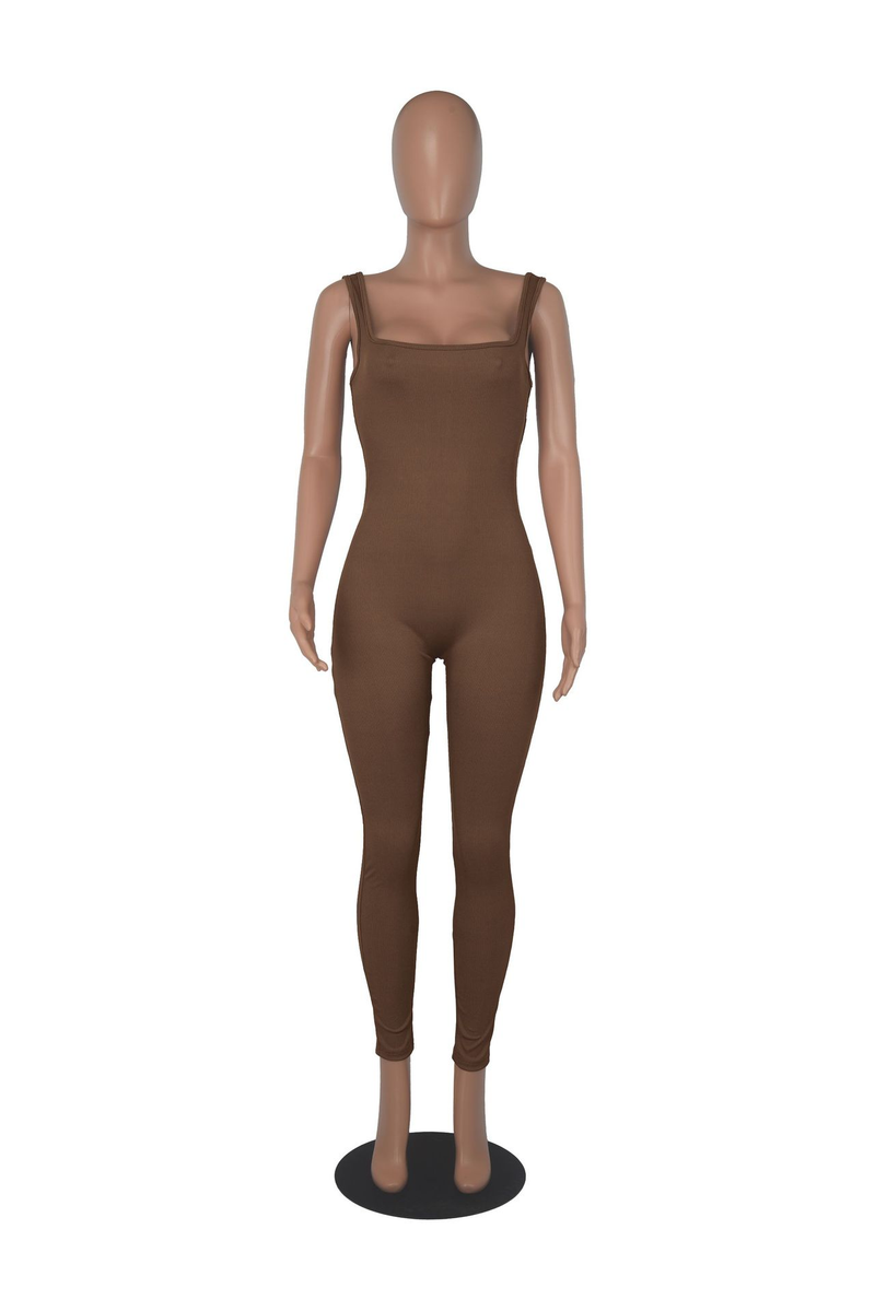 Damen Effenfaarweg Äermellose Vest Romper Fuedem Quadrateschen Ausschnëtt Récklos Hüftlift Slim-Fit Romper_voghion.com