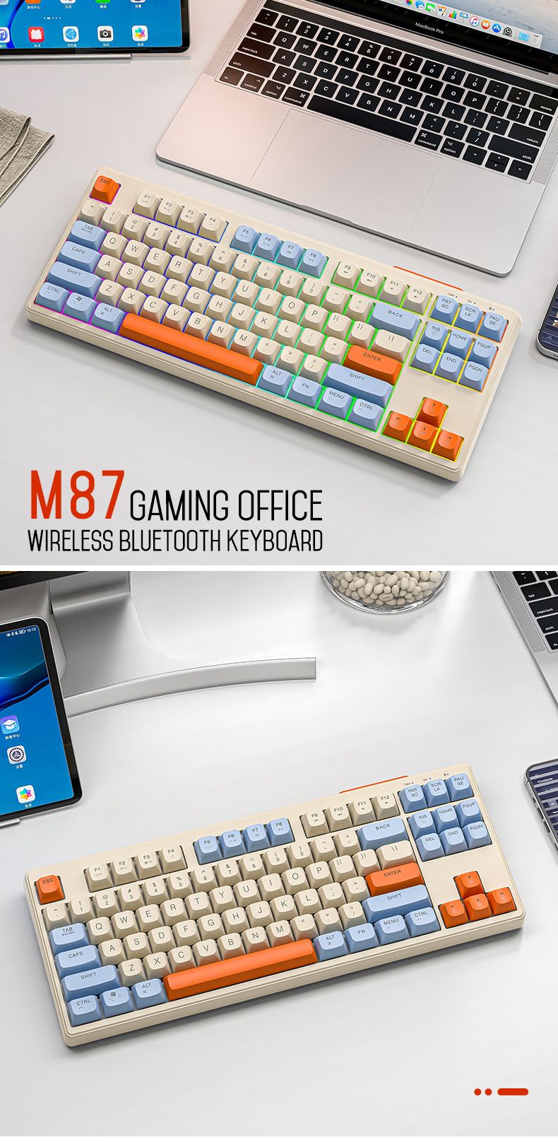 M87 Bezprzewodowa Bluetooth Dual-mode Mechaniczne uczucie Gry E-sport Biuro Ciche PBT Klawiatura i mysz_voghion.com