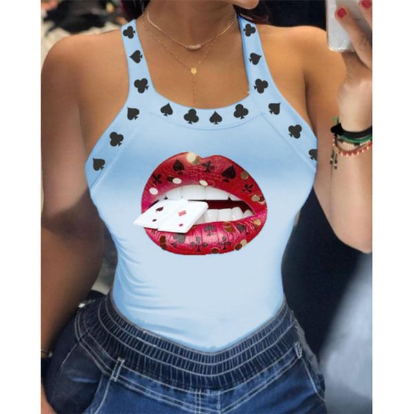 Damenbekleidung Sexy T-Shirt mit Hosenträger-Print für Damen, kleines Unterhemd, 24 Farben, 8 Größen auf Lager_voghion.com