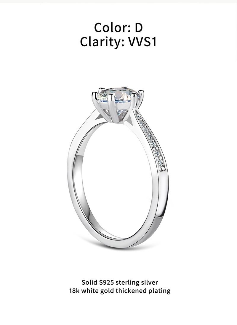 Reng Sëlwer Klassesche Six Claw Mosonit Mikro Set Ring Damen Hochzäitsring, 1 Karat Liicht Luxus Villsäiteg fir Männer_voghion.com