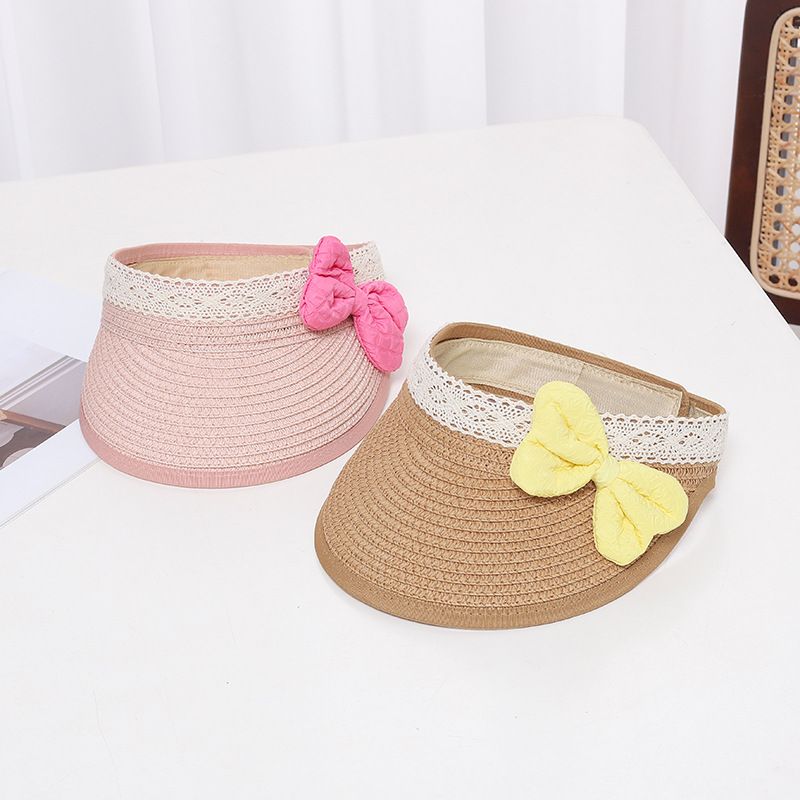 Cappello estivo in paglia per bambini, cappello da bambina con parte superiore vuota, protezione solare da spiaggia_voghion.com