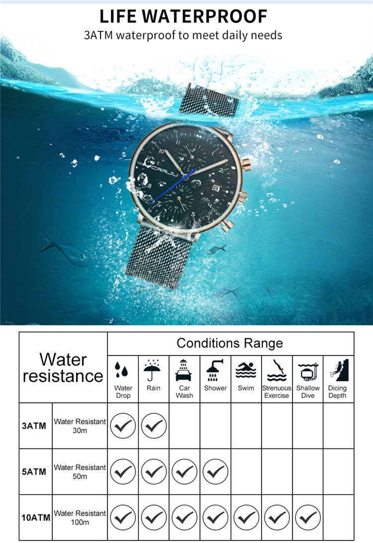 CRRJU/Kajun 2278 New Men's Sports Fashion Multifunctional Six-Hand Mesh Strap Business Watch_voghion.com