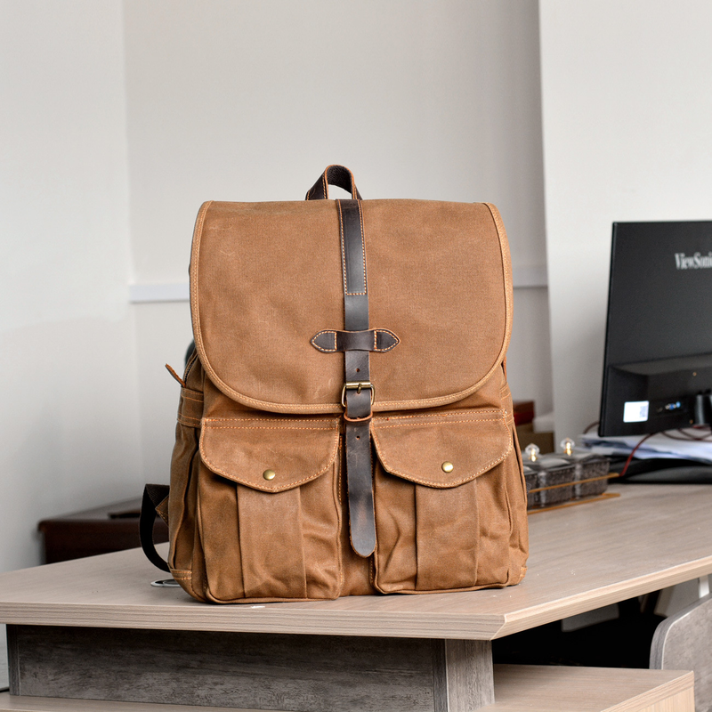 Mochila Mukuan de lona encerada para hombre, modelo 2025, para acampar al aire libre, senderismo, impermeable, informal, para portátil de 16 pulgadas_voghion.com