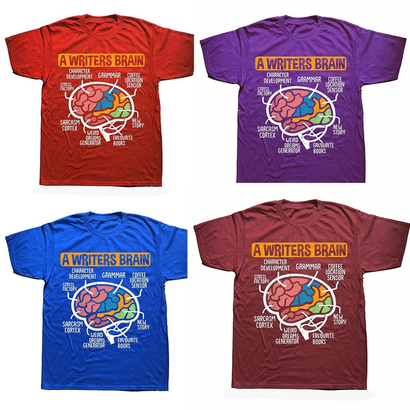Writing Published Author Book Writers Brain T Shirts Summer Style Graphic Cotton Streetwear Short Sleeve Birthday Gifts_voghion.com