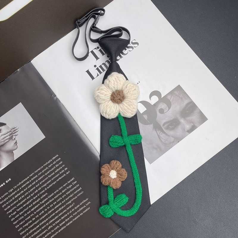 Niedliches, einzigartiges, lässiges, kurzes, trendiges Blumen-Krawatten-Set – kein Knoten erforderlich_voghion.com