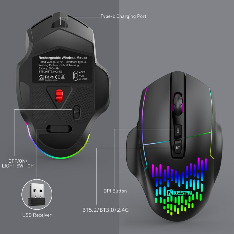 X11 Wireless Noiseless Sensitive Ergonomic Bluetooth-compatible Three Mode Driver-free Type-C Mouse for Notebook_voghion.com