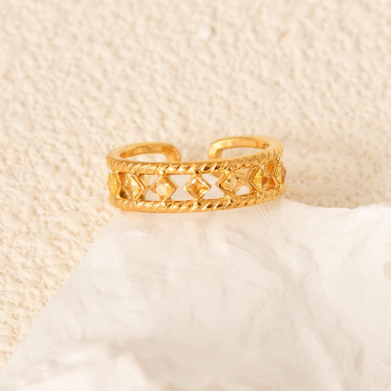 Modischer offener Ring mit Zirkonia, vergoldet, bunt, Emaille, kreatives Design, alltagstauglich, vielseitig, leichter Luxusschmuck_voghion.com