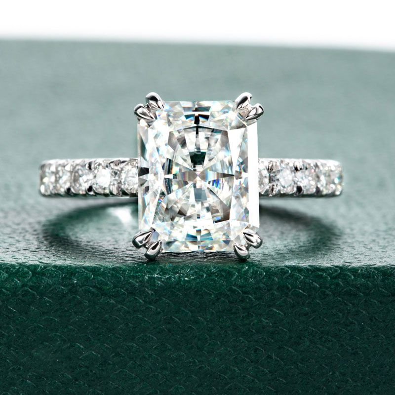 DEZO All Moissanite Engagement Rings For Women Solid Sterling Sier Radiant Cut 4 Carat VVS1 D Color GRA Certificate_voghion.com
