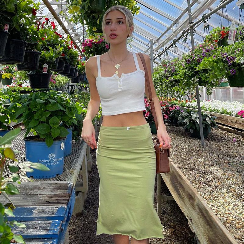 Plus Nine W21SK201 Summer New Low Waist Solid Color Side Split Wooden Ear Edge Wrapped Hip Women's Half Skirt_voghion.com