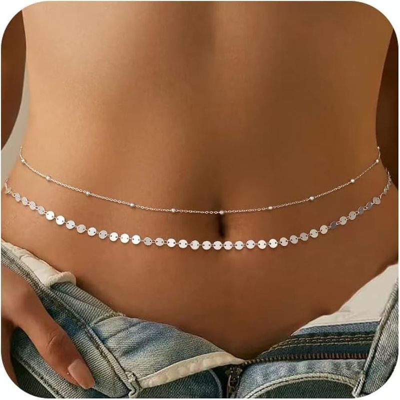 European And American Jewelry New Metal Sequin Round Bead Chain Sexy Waist Chain Adjustable Body Chain Personalized Navel Chain_voghion.com