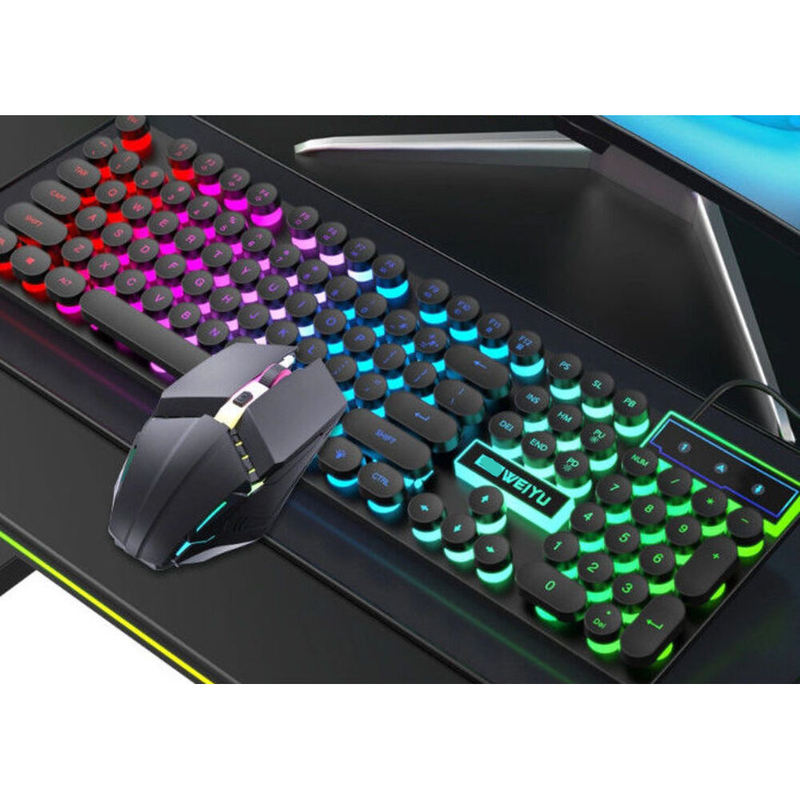 Punk Floating Wired Keyboard Mouse Set Mechanical Feel Character Glow Gaming Office USB Universal_voghion.com