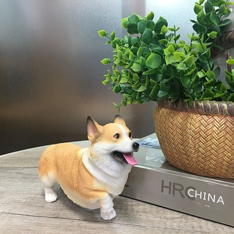 Realistische Corgi-Welpenfigur, niedliche Hunde-Gedenkskulptur, Balkon, Garten, Schreibtischdekoration, Kunstharz, Handwerk_voghion.com