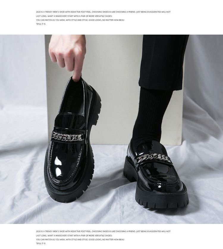 Mocassini casual con tacco grosso, lucidi, in pelle verniciata, con punta larga, suola spessa, altezza aumentata, da uomo, 2025, parrucchiere_voghion.com
