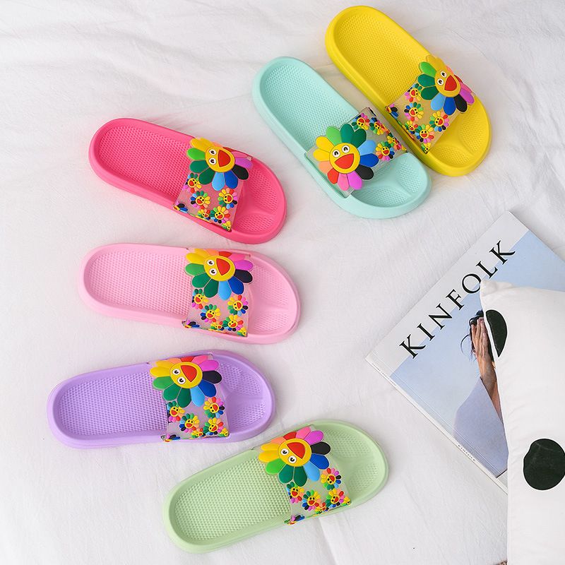 Sonnenblumen-Hausschuhe für Damen, Duschpaare, rutschfeste Eltern-Kind-Sandalen für den Innenbereich für Kinder, weiche EVA-Sommersohle_voghion.com