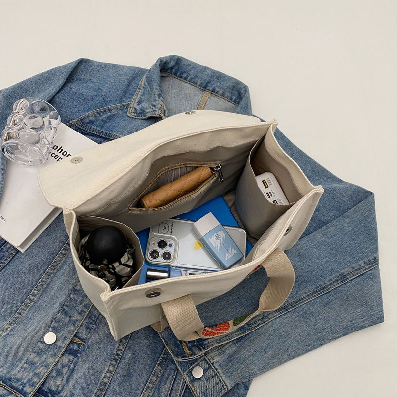 Große Canvas-Tasche, neues modisches, schlichtes und vielseitiges Design, farbiger, breiter Schultergurt, handtragbare Umhängetasche für Pendler_voghion.com