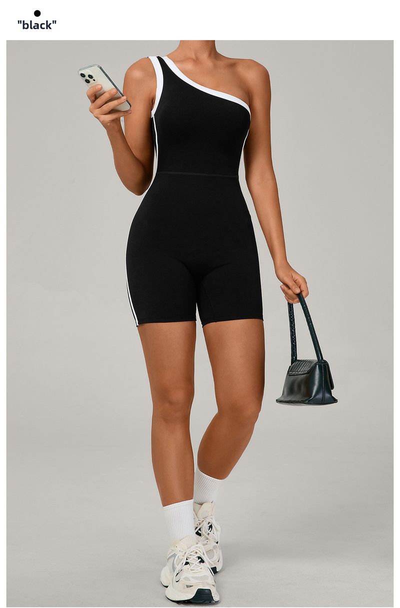 Body da yoga monospalla color block in stile europeo e americano per donna, attillato e sportivo per il sollevamento dei glutei_voghion.com