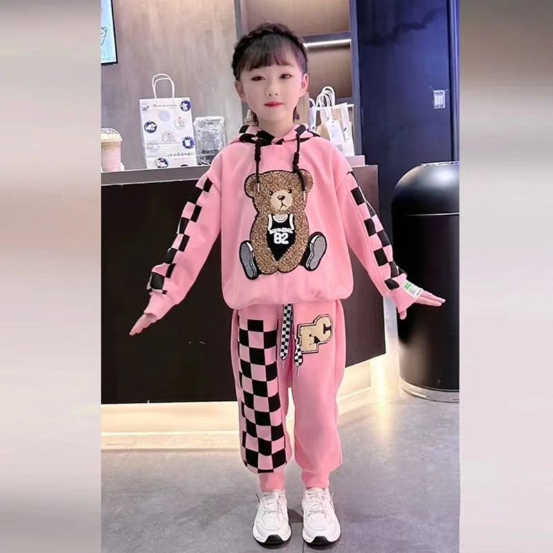 Çocuk giyim, erkek kız, ilkbahar ve sonbahar, çocuk peluş kazaklar, günlük spor kapşonlu iki parçalı set_voghion.com