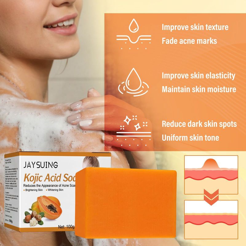 Le savon à l'acide kojique Jaysuing hydrate la peau, nettoie en profondeur, éclaircit le teint, exfolie et protège la peau_voghion.com