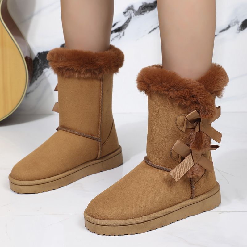 New Length Autumn and Winter Women's Mid Height Boots Bow Shaped Fashionable Plush Snow Boots_voghion.com