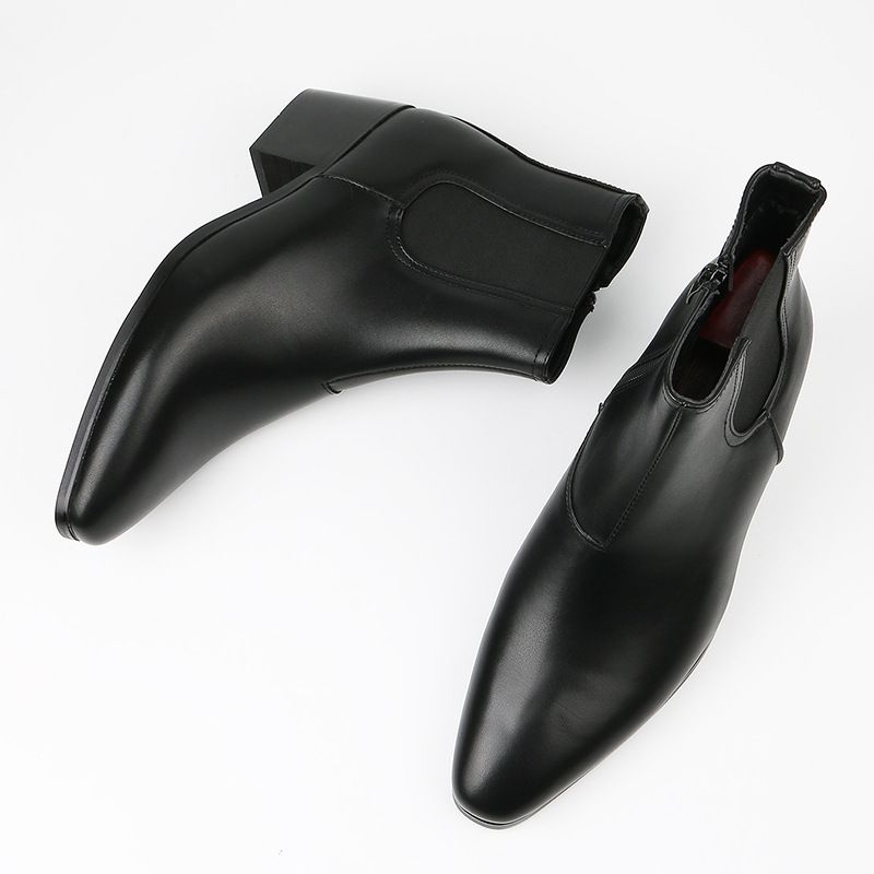 New Autumn And Winter Boots Men's Fashion High-heeled Ankle Boots Small Square Head High-heeled Boots Men's Boots Increase High-heeled Men_voghion.com