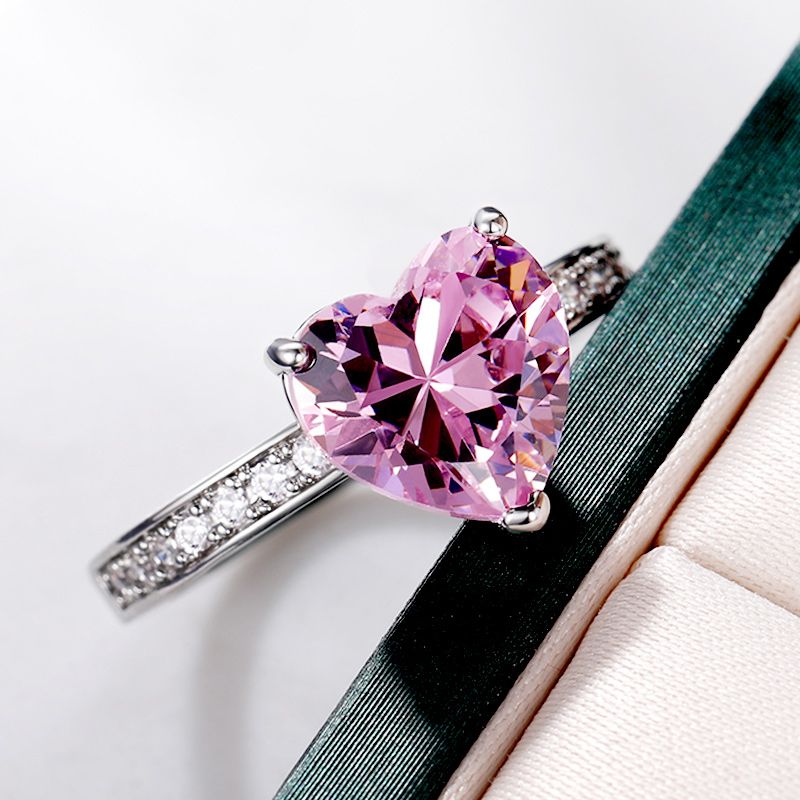 Huitan Solitaire Women Heart Engagement AAA Pink Cubic Zirconia Proposal Rings For Girlfriend Anniversary Gift_voghion.com