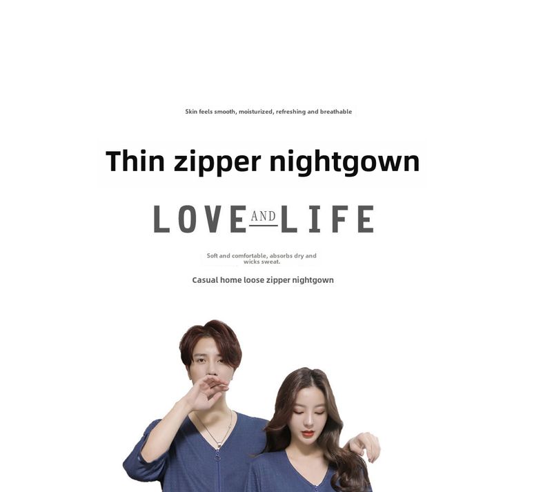 2023 New Waffle Zipper Nightgown Unisex Thin Home Wear Plus Size Pajamas 200 Jin_voghion.com
