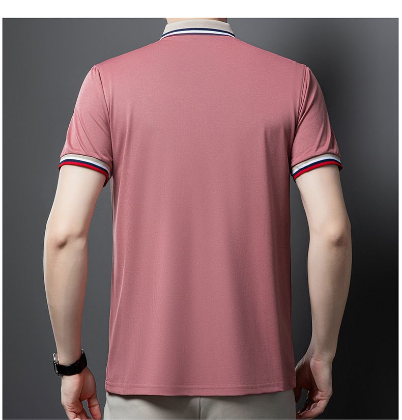 Herrkläder Sommar Herr Kortärmad pikétröja Business Casual Jacquard Lapel T-shirt Ice Silke Andas Casual All Match pikétröja_voghion.com