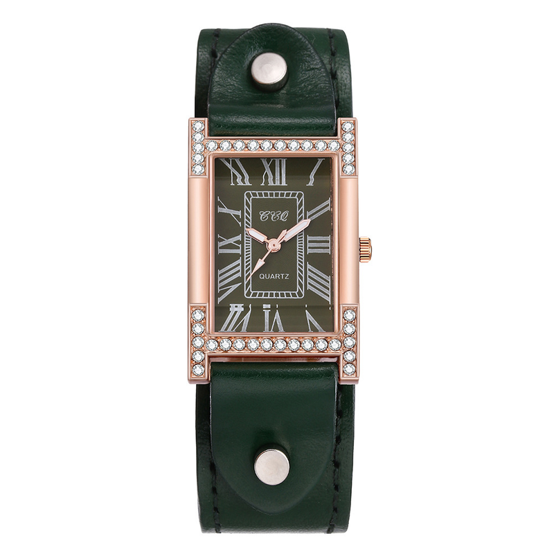 Nuovo orologio romano alla moda con cinturino in pelle e strass di lusso, quadrante quadrato, da donna_voghion.com