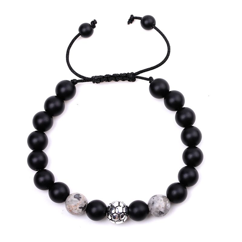 Bracelet de supporter de football – Perles rayées en agate rouge et jaspe zèbre, bijoux de sport tressés pour hommes et femmes_voghion.com