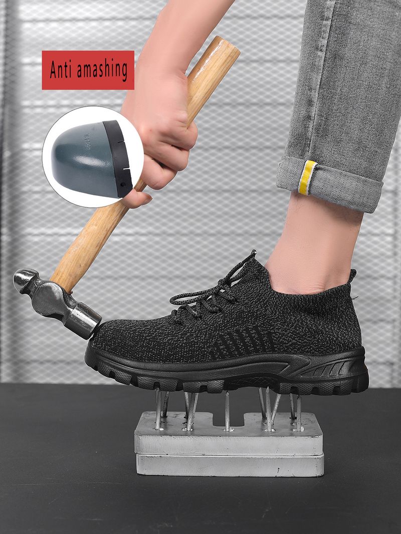 Scarpe da uomo, nuove scarpe da lavoro in tessuto volante, traspiranti, anti-sfondamento e anti-perforazione, testa in acciaio e suola solida, isolamento termico_voghion.com
