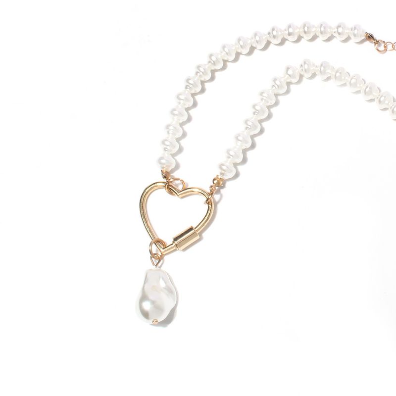 Fashion Personality Heart Link Buckle Necklace Jewelry Single Layer Pearl Pendant Necklace_voghion.com