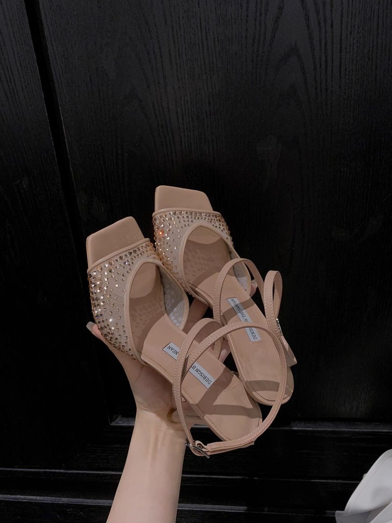 Sandales à talons hauts et strass, style décontracté, à bout ouvert, à la mode, nouvelle collection été 2025_voghion.com