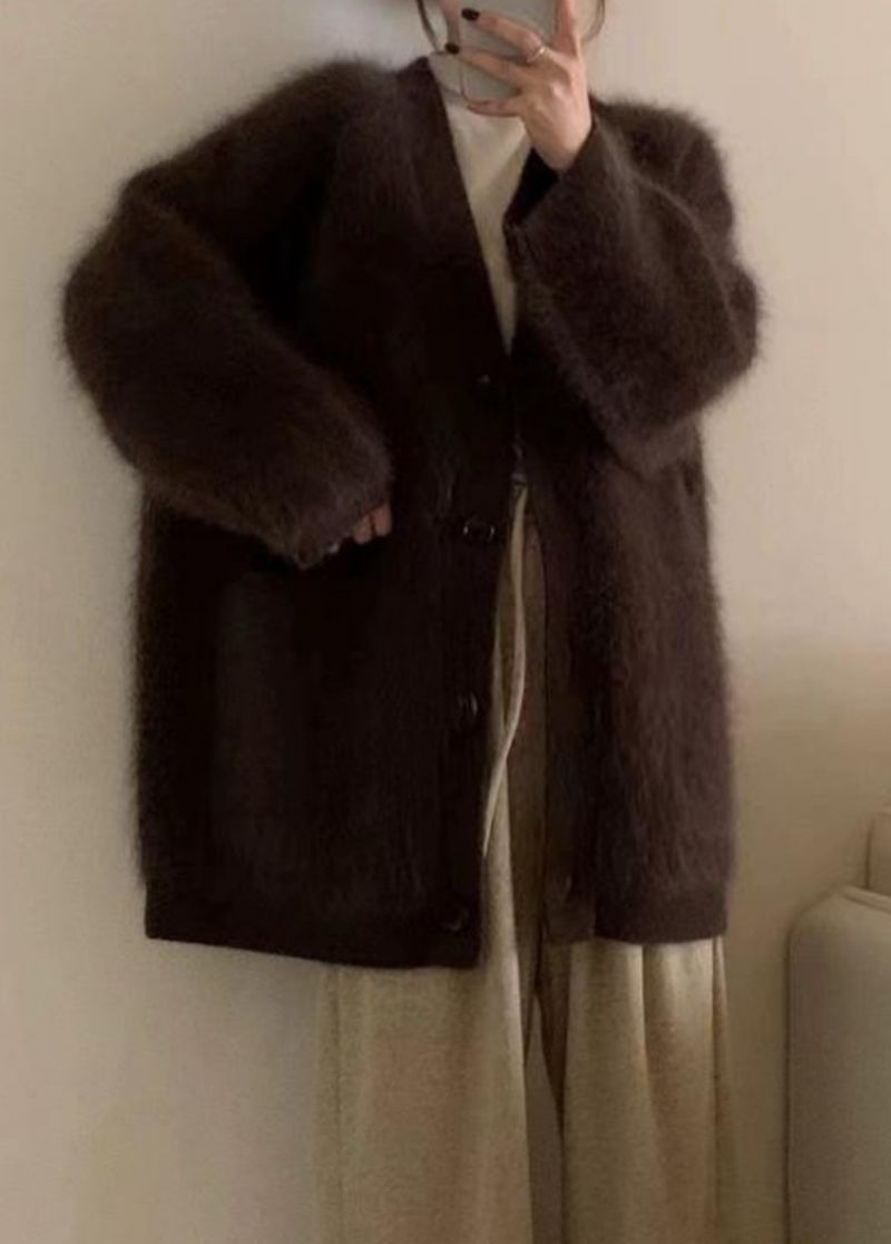 Cardigan in velluto di visone imitazione di alta qualità, da donna, lavorato a maglia, morbido e spesso, in cera, per autunno e inverno_voghion.com