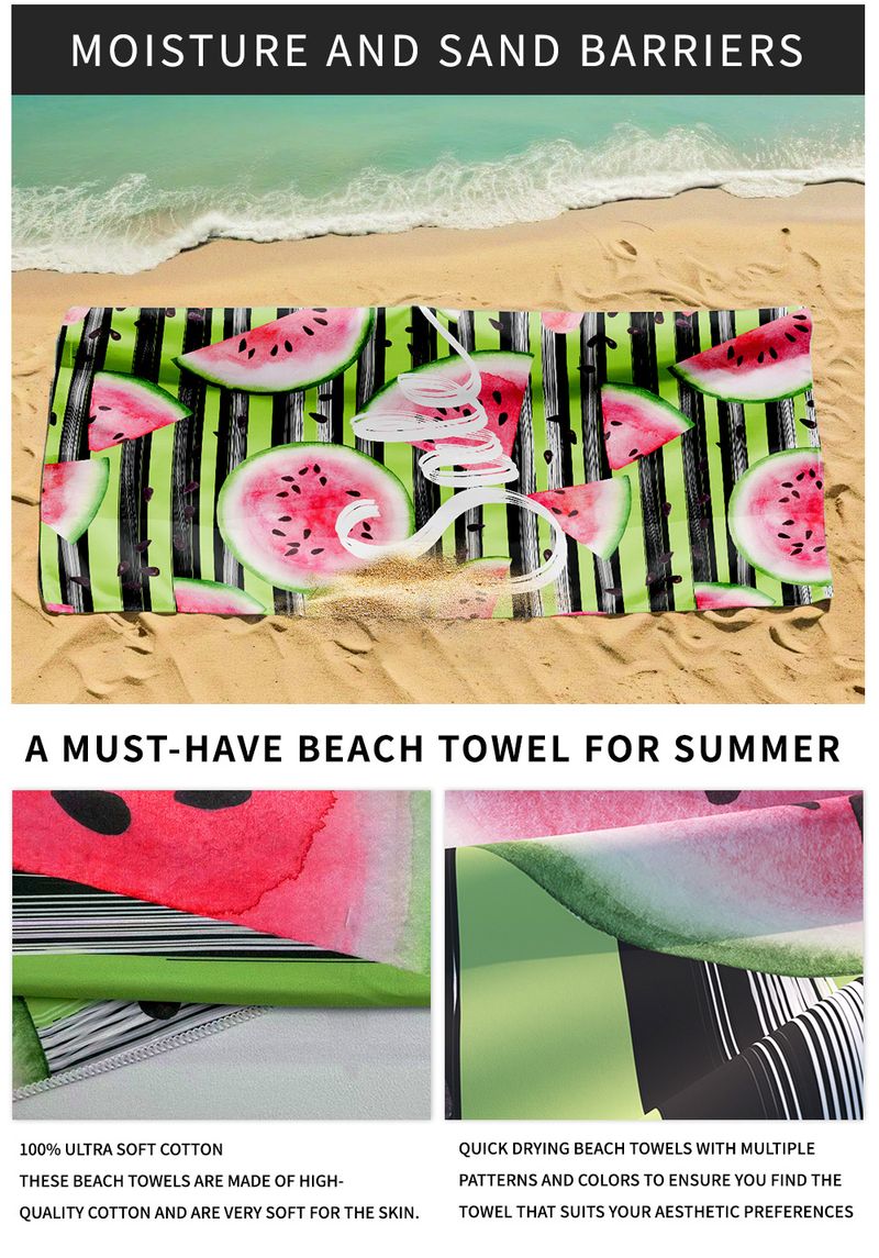 Watermelon Striped Beach Towel - Quick Dry, Ultra Absorbent & Double-Sided Flannel, For Pool, Vacation & Travel (80x160cm)_voghion.com