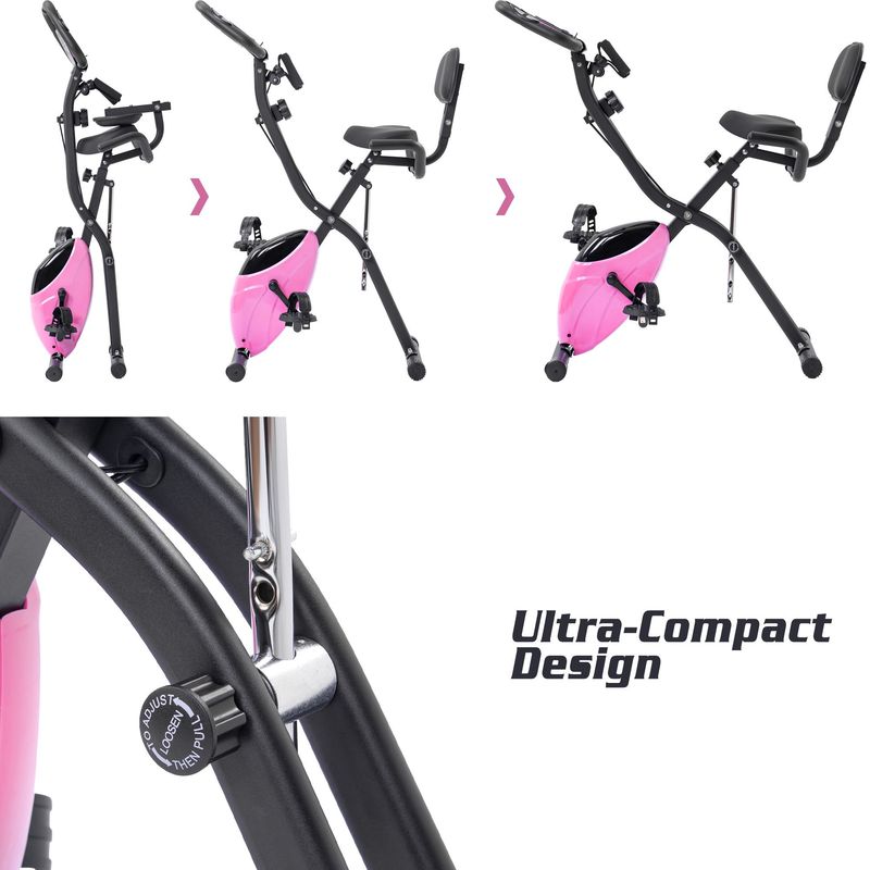 Folding Exercise Bike, Fitness Upright And Recumbent X-Bike With 16-Level Adjustable Resistance, Arm Bands And Backrest_voghion.com