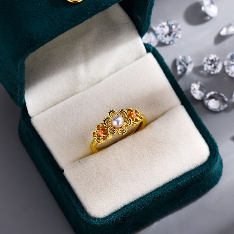 New Alice Bead Drop Glue Gold Plated Ring For Women, Light Luxury, Niche Design, Finger Ring, Cold Style_voghion.com