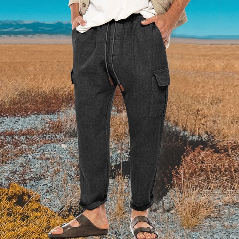 Neue Herren Frühling und Herbst europäische und amerikanische Werkzeug Baumwolle Leinen Hose Herren Multi-Bag Casual Hose_voghion.com