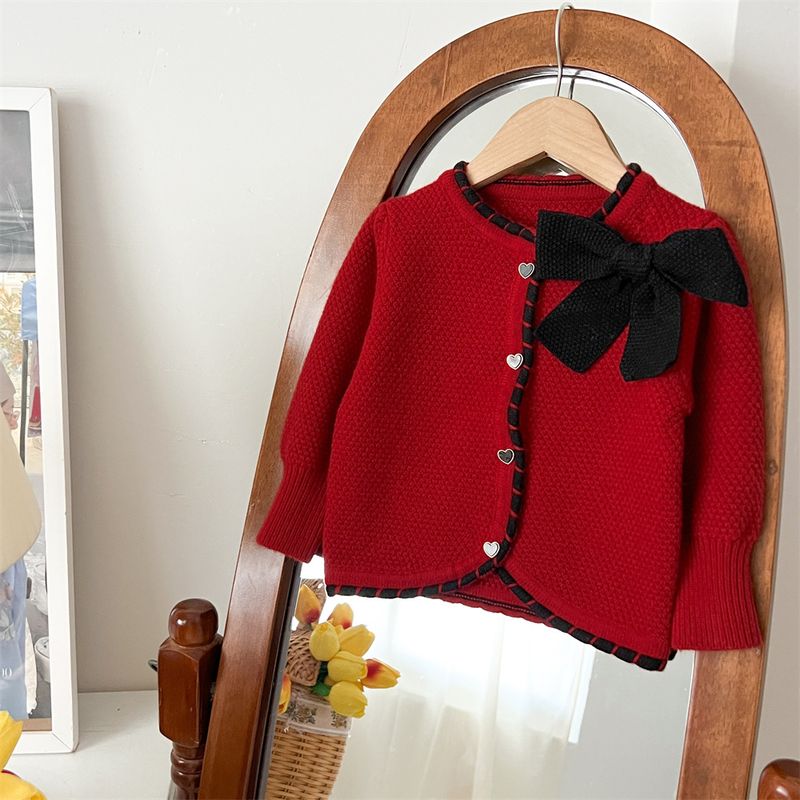 2024 Herbst und Winter Neue Strickanzug Big Bowknot Baby Mädchen Langarm Stilvolle Zwei Stück Kinder Pullover Rock_voghion.com