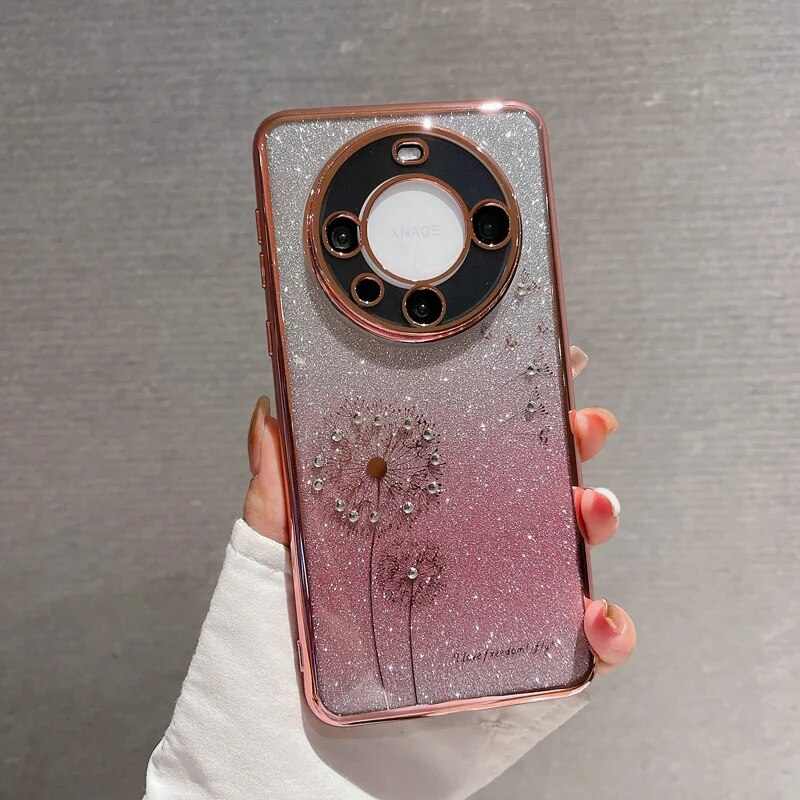 Glitterzachte gegalvaniseerde diamanten paardenbloem telefoonhoesje voor Huawei Mate 60 Plus 50 40 30 Pro Gradient Color Cover_voghion.com