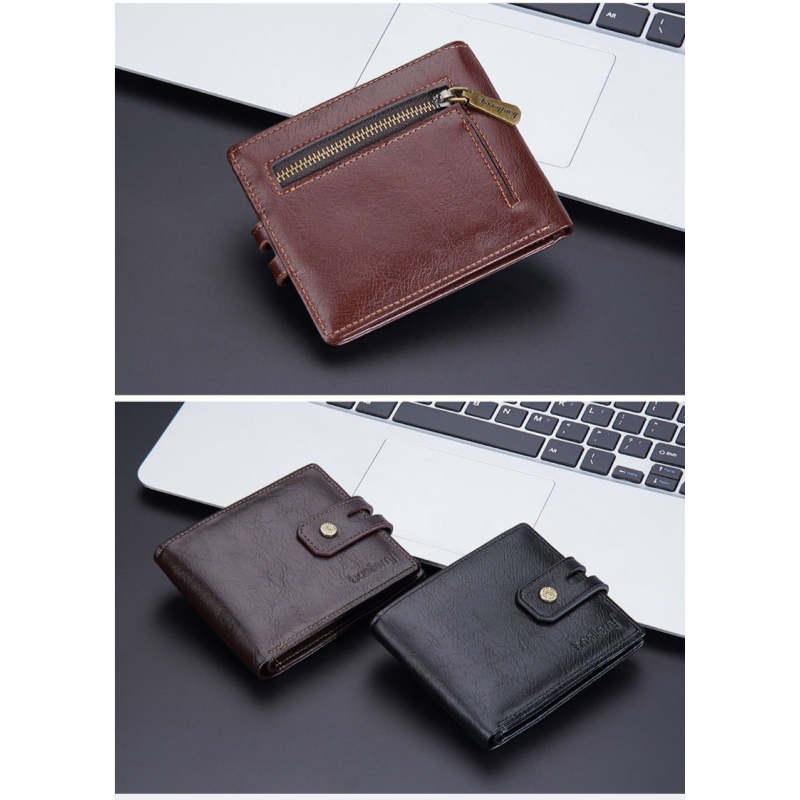 Baellerry New Paragraph Men's Short Wallet Retro Multi-card Buckle Wallet Simple Zipper Coin Purse_voghion.com