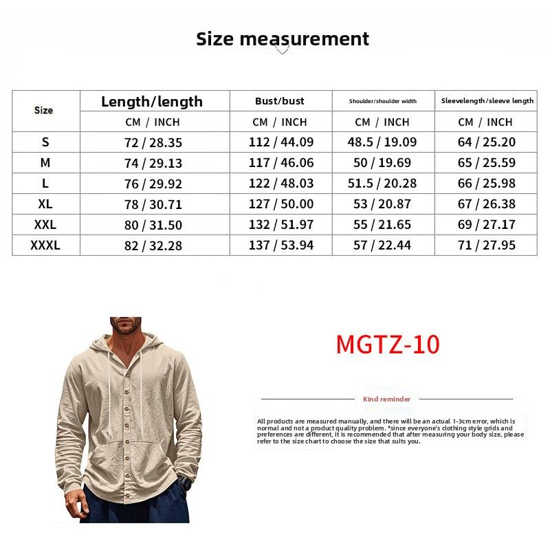 Spring And Autumn American Loose Men's Loose Linen Casual Simple Beach Hooded Long Sleeve Shirt Men_voghion.com
