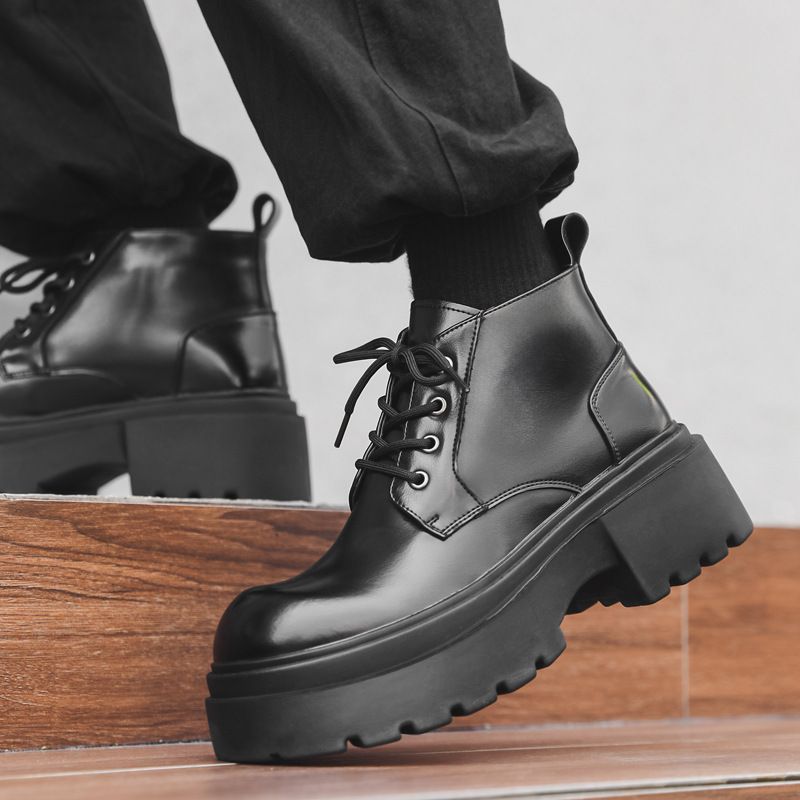 Lace-up High-top Thick-soled Heightening Men's Boots Fleece Short Boots Tooling Boots Martin Boots_voghion.com