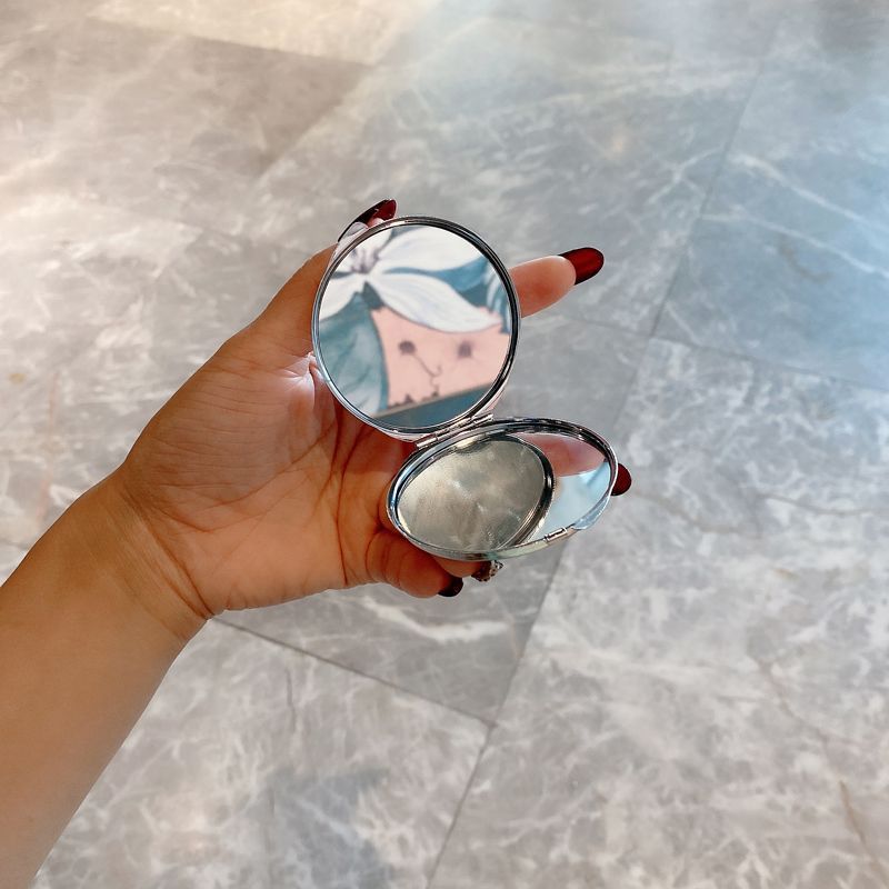 Elegante ronde minispiegel met diamanten – compacte dubbelzijdige make-upspiegel met klapdeksel voor thuis en op reis (6 cm, PU/PS/PVC-frame)_voghion.com