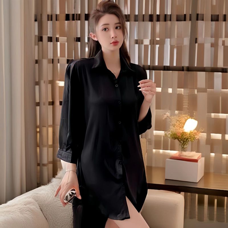 Boyfriend Style Shirt Segment Large Size Sexy Pamas Pure Sex Nightdress Loungewear Suit-shorts-M_voghion.com